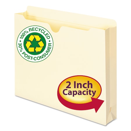 SMEAD File Jacket 8-1/2 x 11", Top Tab, Recycled, PK50, Expanded Width: 2" 75605